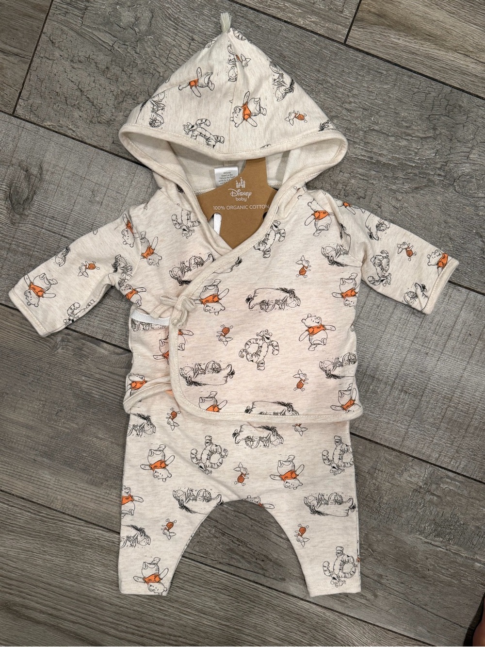 Disney Boys Girls Winnie The Pooh Hooded 3 Piece Bodysuit Set  0-3 Months